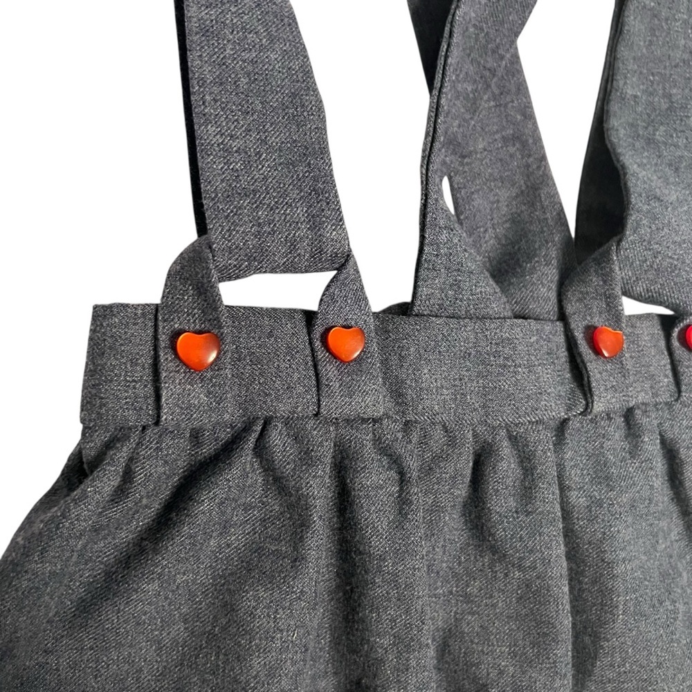 Vintage Girls Denim Suspender Skirt Strawberry Trim Heart Buttons - Picture 3 of 5